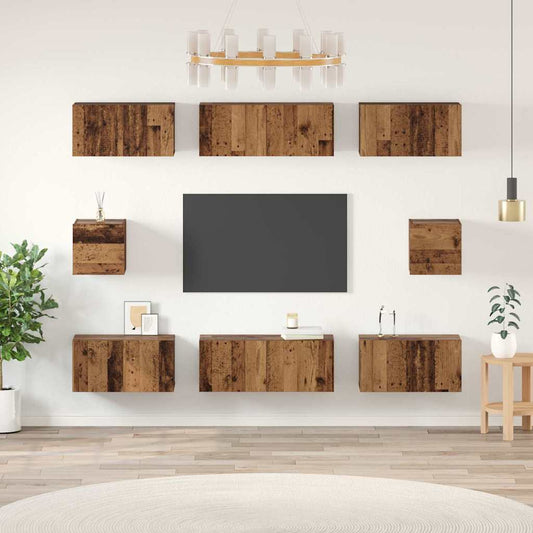 vidaXL Σετ επίπλου τηλεόρασης 8 pcs Παλιό Ξύλο Επεξεργασμένο ξύλο