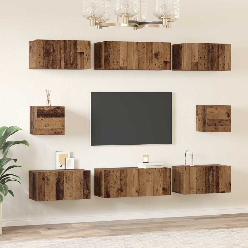 vidaXL Σετ επίπλου τηλεόρασης 8 pcs Παλιό Ξύλο Επεξεργασμένο ξύλο
