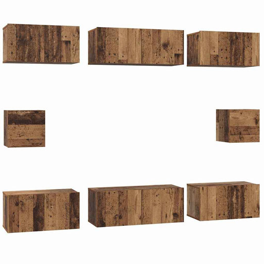vidaXL Σετ επίπλου τηλεόρασης 8 pcs Παλιό Ξύλο Επεξεργασμένο ξύλο