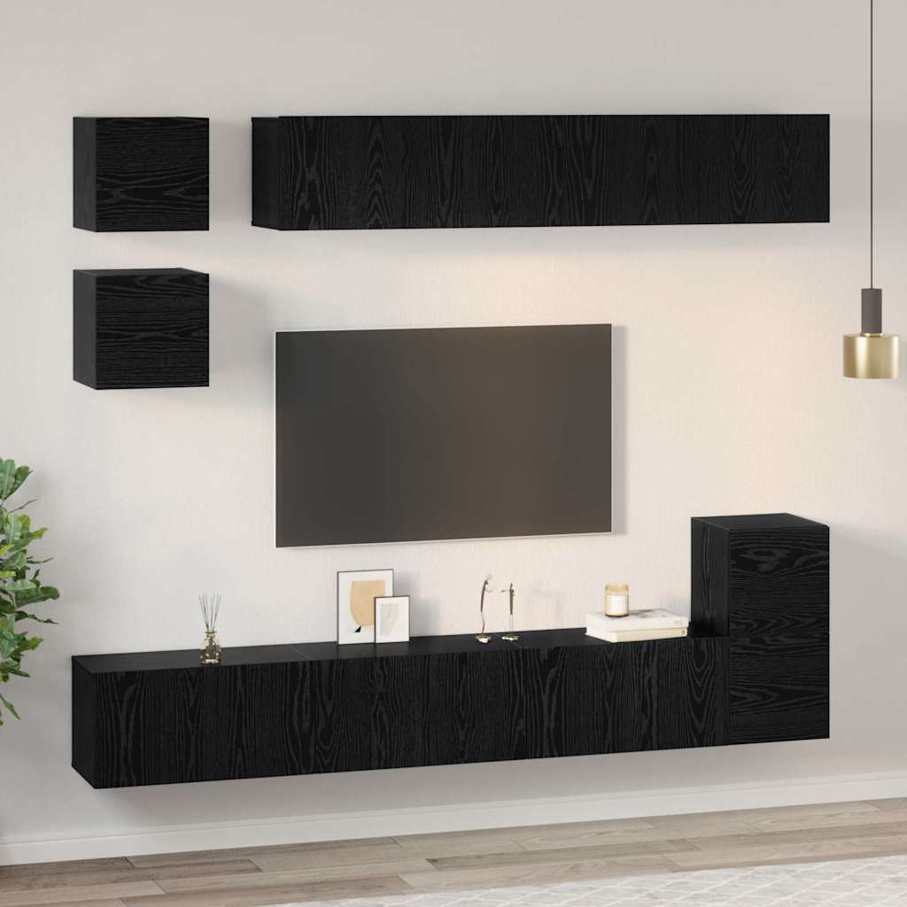 vidaXL Σετ επίπλου τηλεόρασης 8 pcs Μαύρη Οξυά Επεξεργασμένο ξύλο