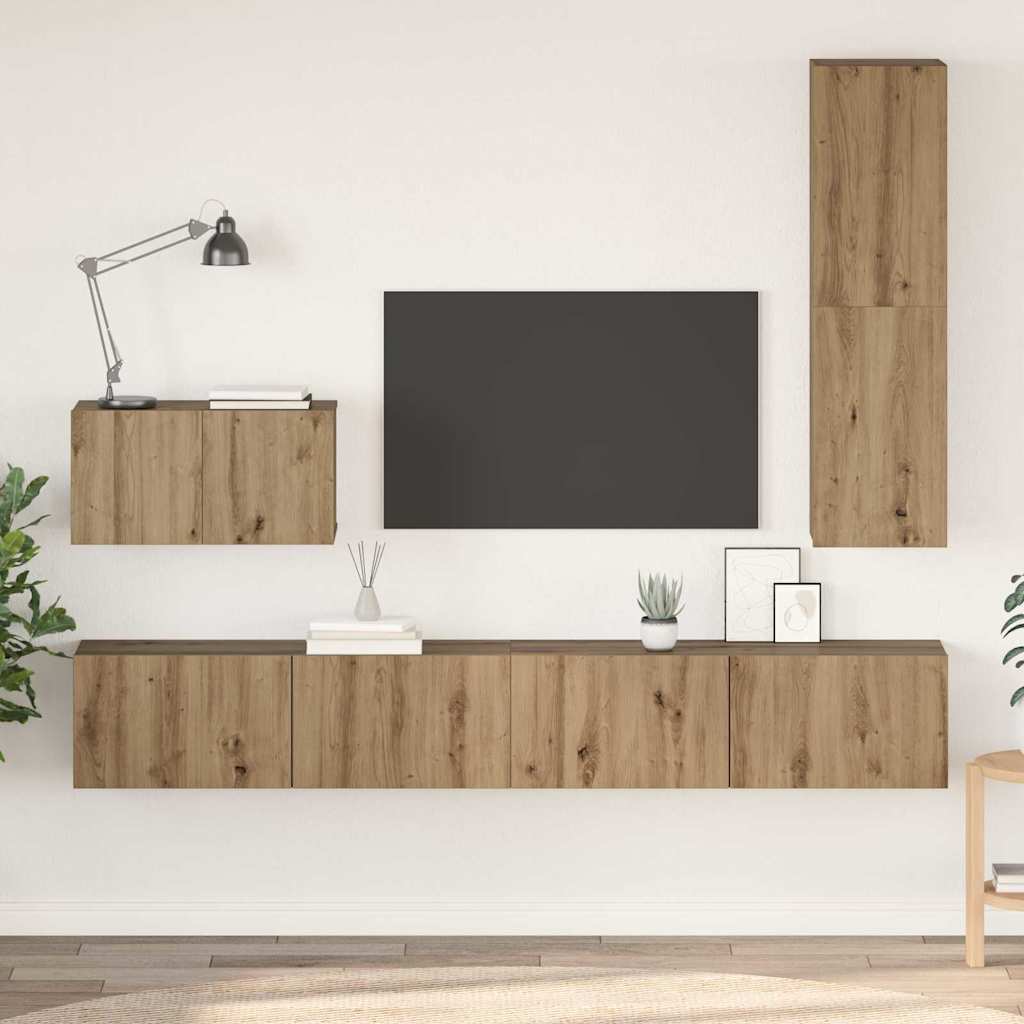vidaXL Τηλεοπτική Κάβα Τοίχου 4 pcs Artisan Oak Επεξεργασμένο ξύλο