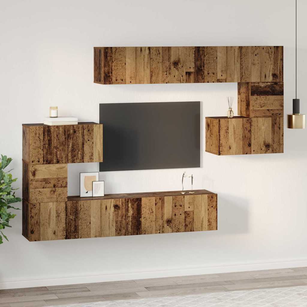 vidaXL Σετ επίπλου τηλεόρασης 8 pcs Παλιό Ξύλο Επεξεργασμένο ξύλο