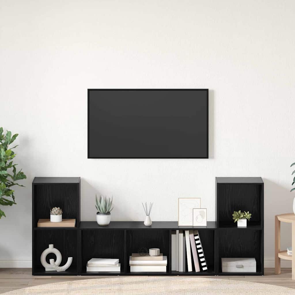 vidaXL Σετ επίπλου τηλεόρασης Επιτοίχιο 3 pcs Μαύρο Επεξεργασμένο ξύλο