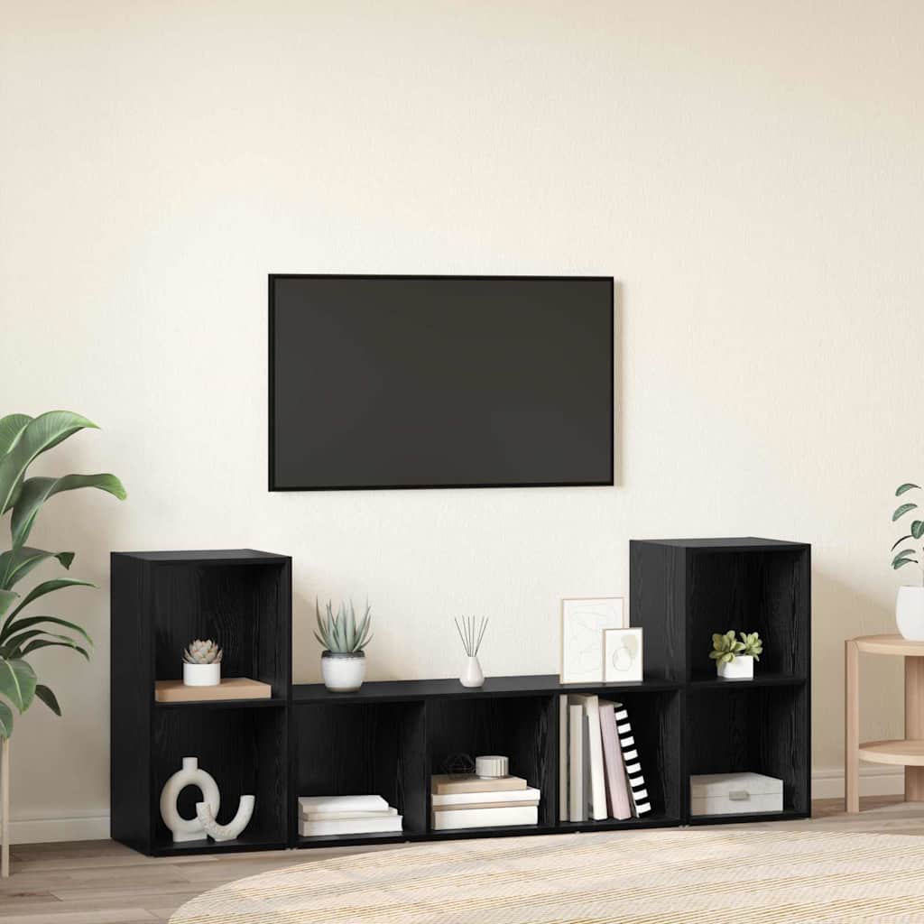 vidaXL Σετ επίπλου τηλεόρασης Επιτοίχιο 3 pcs Μαύρο Επεξεργασμένο ξύλο