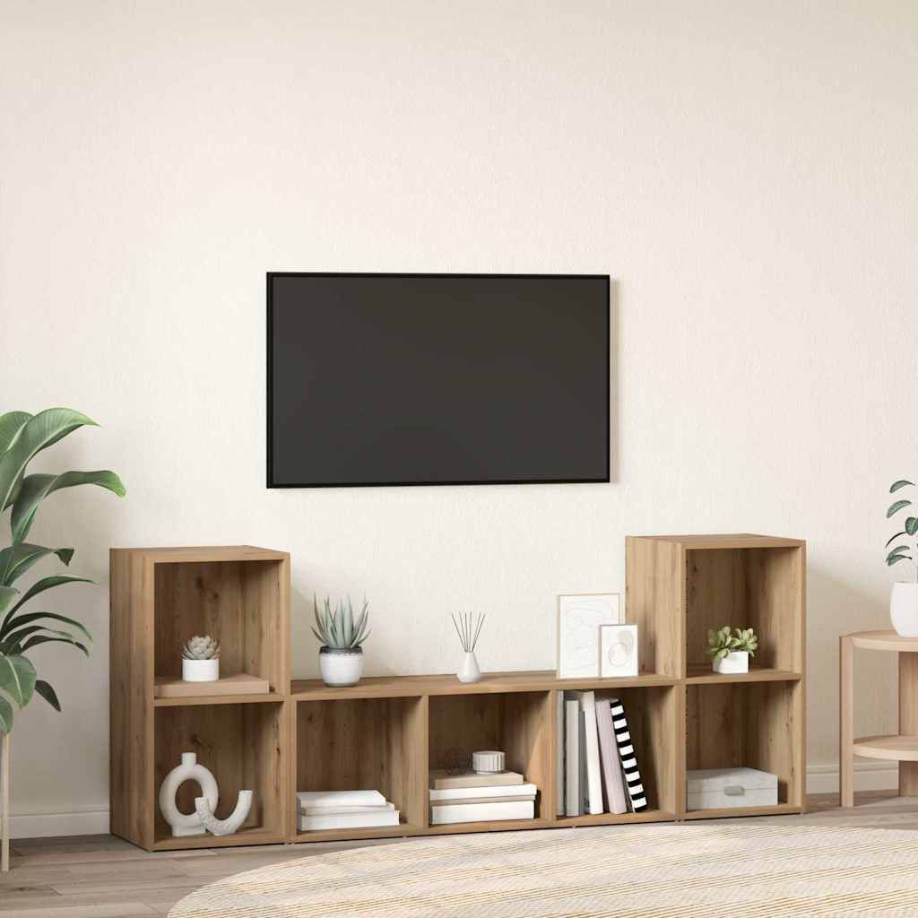 vidaXL Ντουλάπι TV 3 pcs Καφέ 107 x 35 x 37 cm Επεξεργασμένο ξύλο