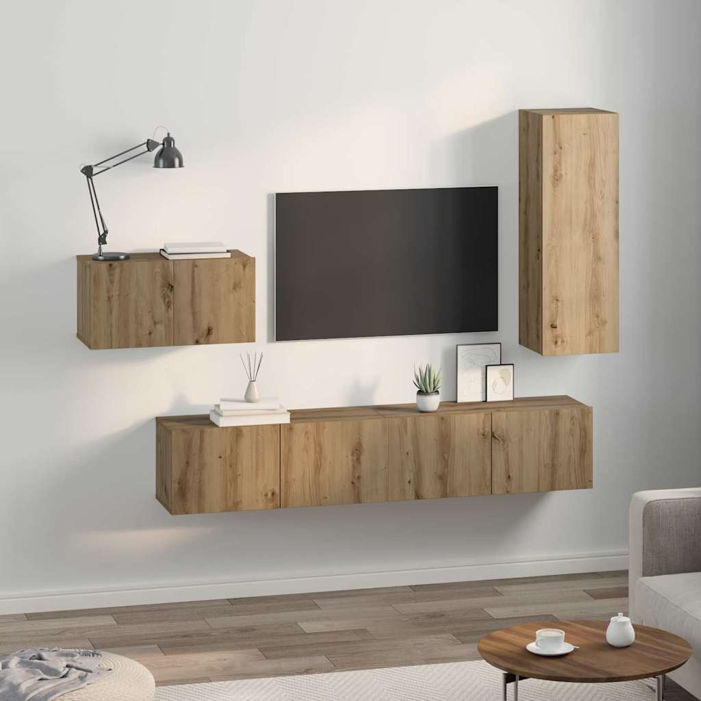 vidaXL Σετ επίπλου τηλεόρασης 4 pcs Artisan Oak Επεξεργασμένο ξύλο