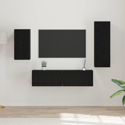 vidaXL Σετ επίπλου τηλεόρασης 4 pcs Μαύρη Οξυά Επεξεργασμένο ξύλο