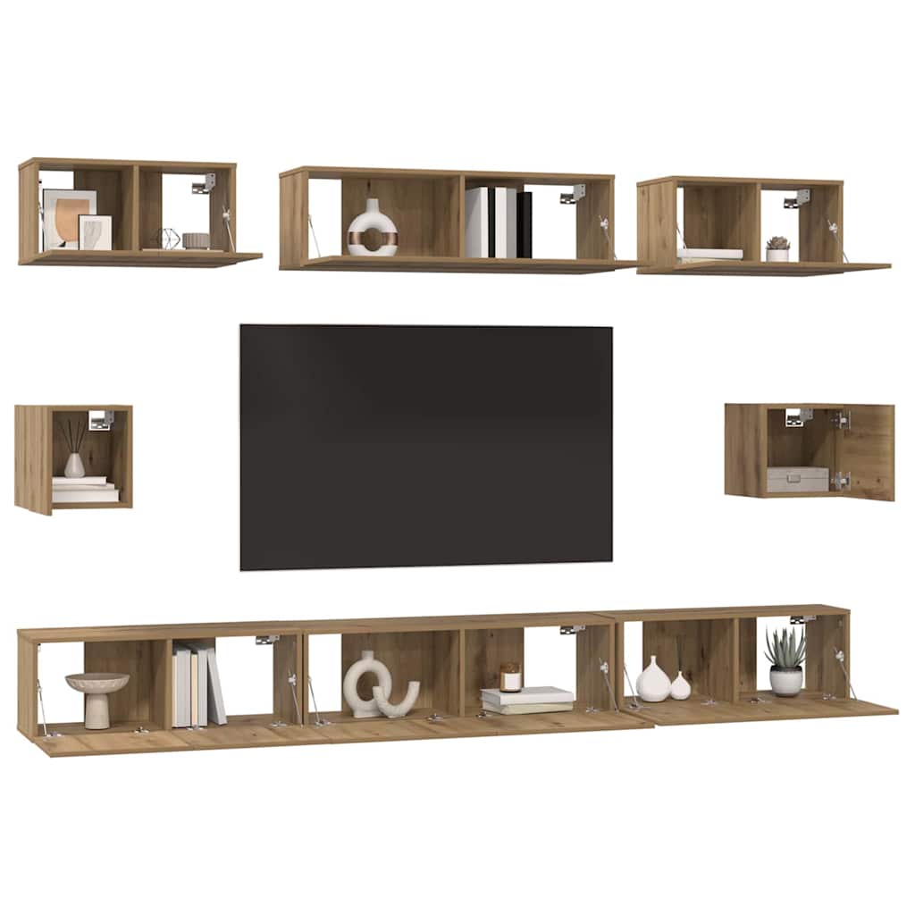 vidaXL Σετ επίπλου τηλεόρασης 8 pcs Artisan Oak Επεξεργασμένο ξύλο