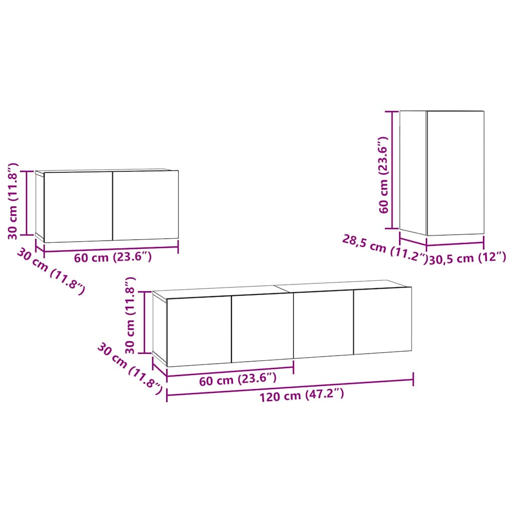 vidaXL Σετ επίπλου τηλεόρασης 4 pcs Μαύρη δρυς 30.5 x 30 x 60 εκ.