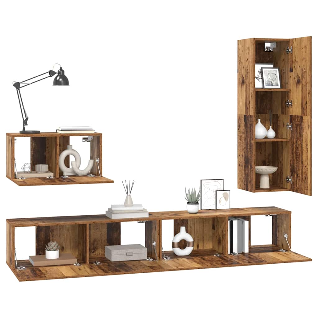 vidaXL Σετ επίπλου τηλεόρασης 4 pcs Παλαιό ξύλο 30.5 x 30 x 110 εκ.