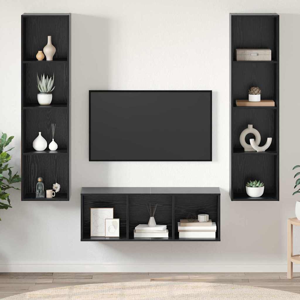 vidaXL Σετ Τηλεοπτικού Κάδου 3 pcs Μαύρη δρυς 37 x 37 x 142.5 εκ