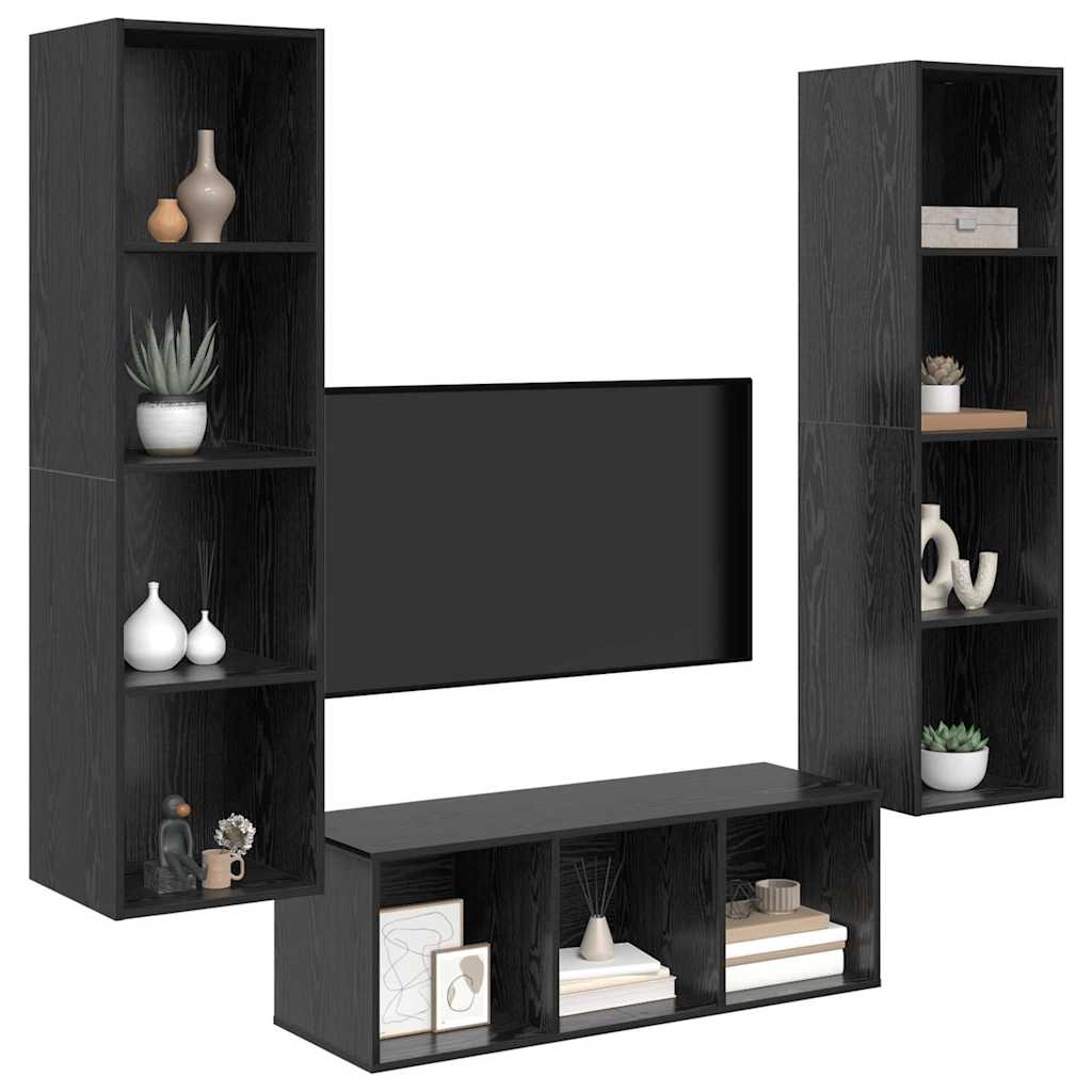 vidaXL Σετ Τηλεοπτικού Κάδου 3 pcs Μαύρη δρυς 37 x 37 x 142.5 εκ