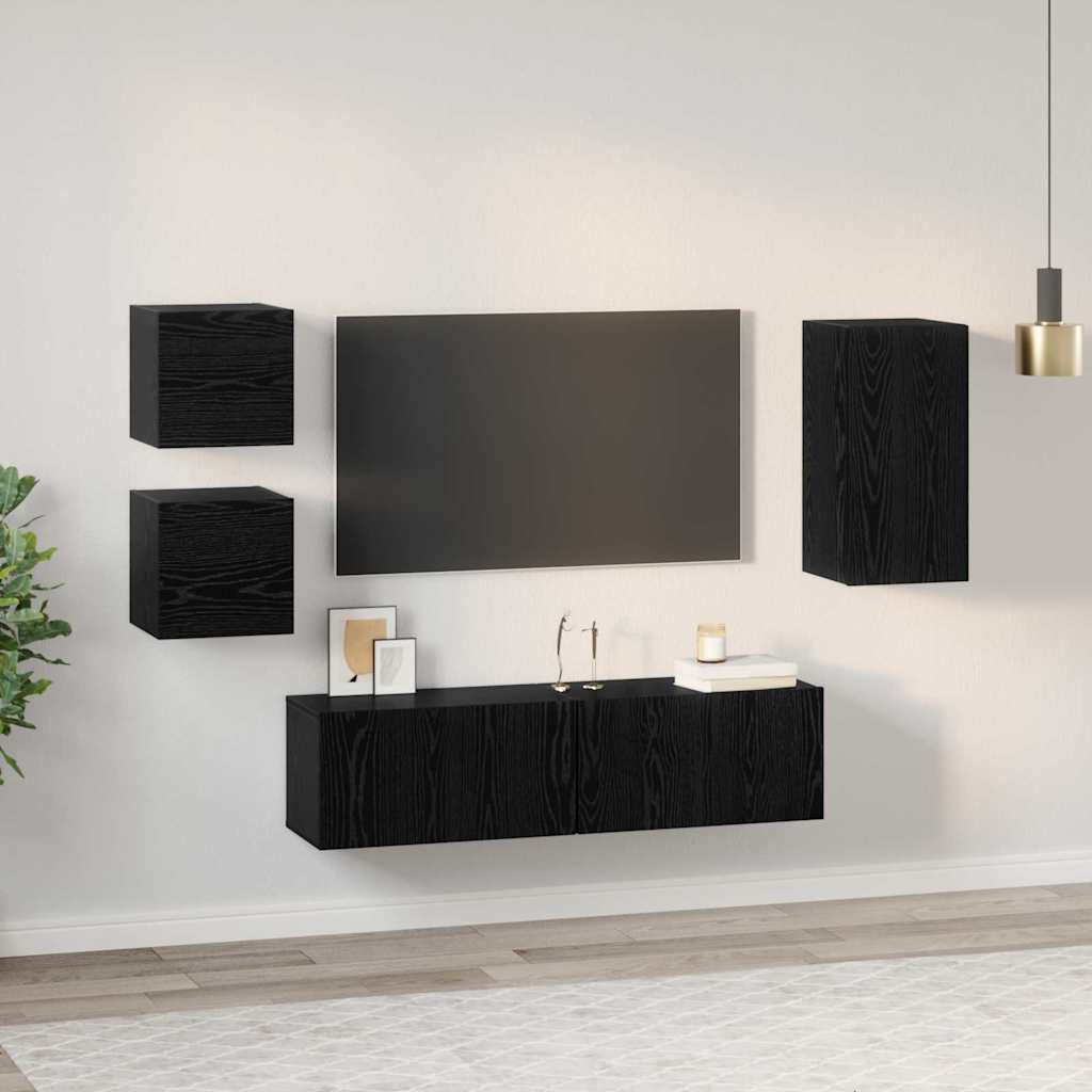 vidaXL Σετ επίπλου τηλεόρασης 5 pcs Μαύρη Οξυά Επεξεργασμένο ξύλο