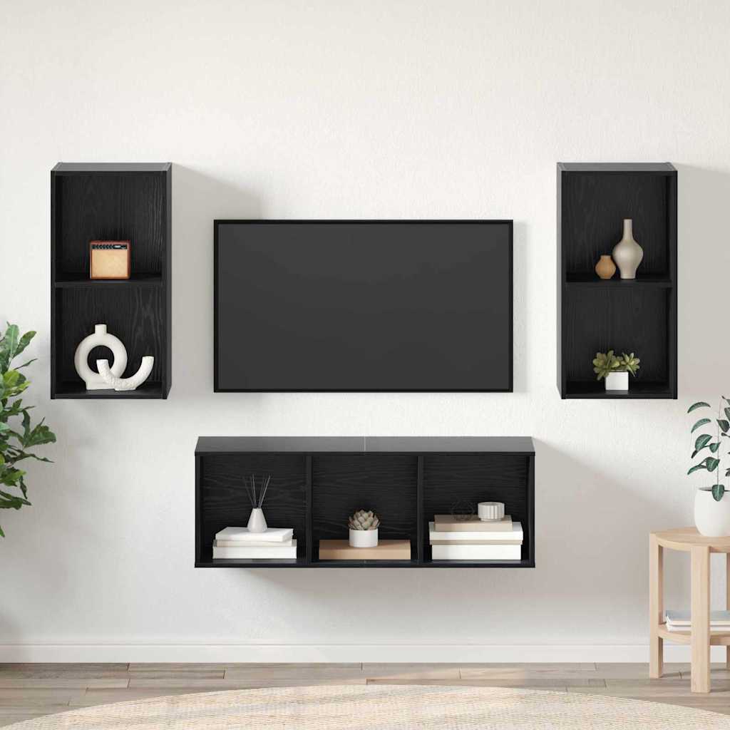 vidaXL Σετ επίπλου τηλεόρασης 3 pcs Μαύρη Οξυά Επεξεργασμένο ξύλο