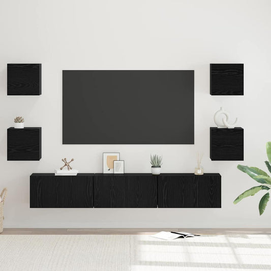 vidaXL Σετ επίπλου τηλεόρασης 7 pcs Μαύρη Οξυά Επεξεργασμένο ξύλο
