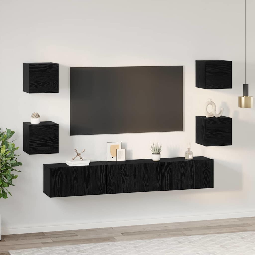 vidaXL Σετ επίπλου τηλεόρασης 7 pcs Μαύρη Οξυά Επεξεργασμένο ξύλο
