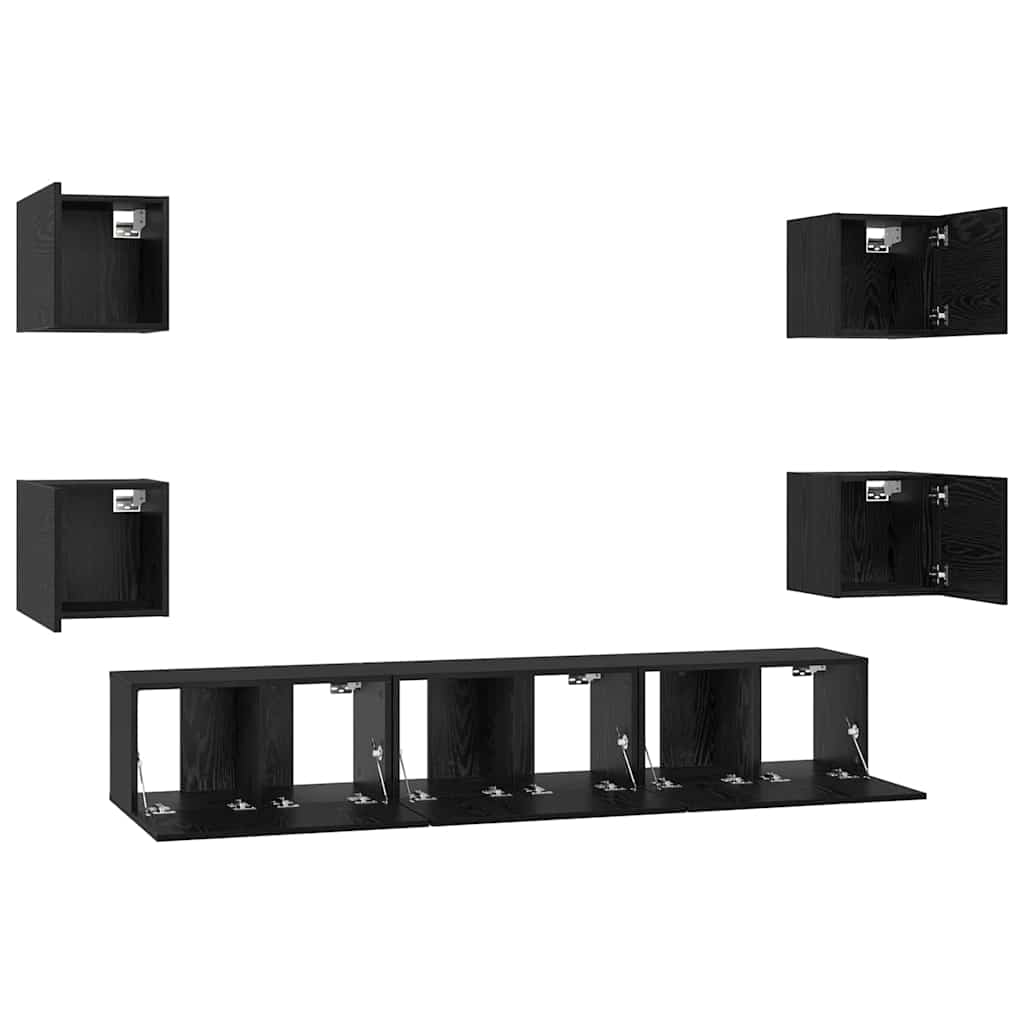 vidaXL Σετ επίπλου τηλεόρασης 7 pcs Μαύρη Οξυά Επεξεργασμένο ξύλο