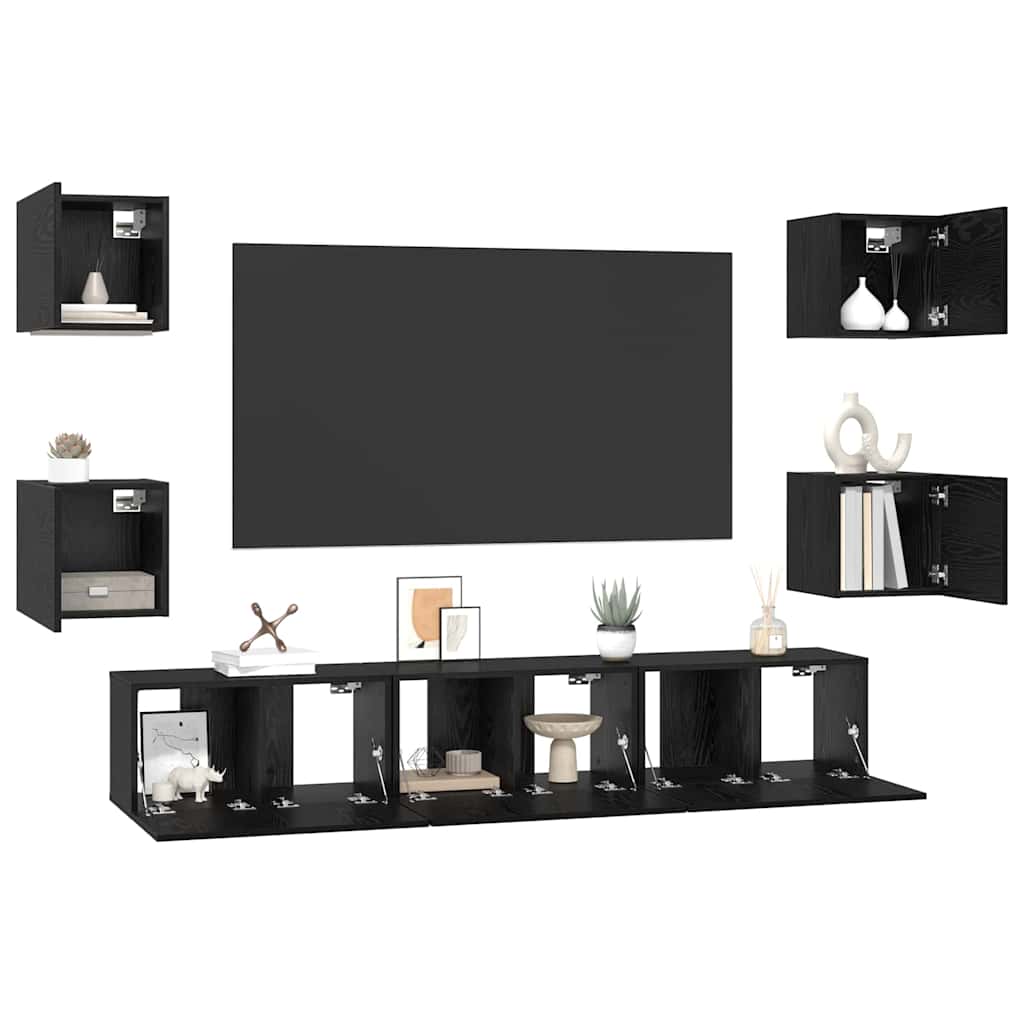 vidaXL Σετ επίπλου τηλεόρασης 7 pcs Μαύρη Οξυά Επεξεργασμένο ξύλο