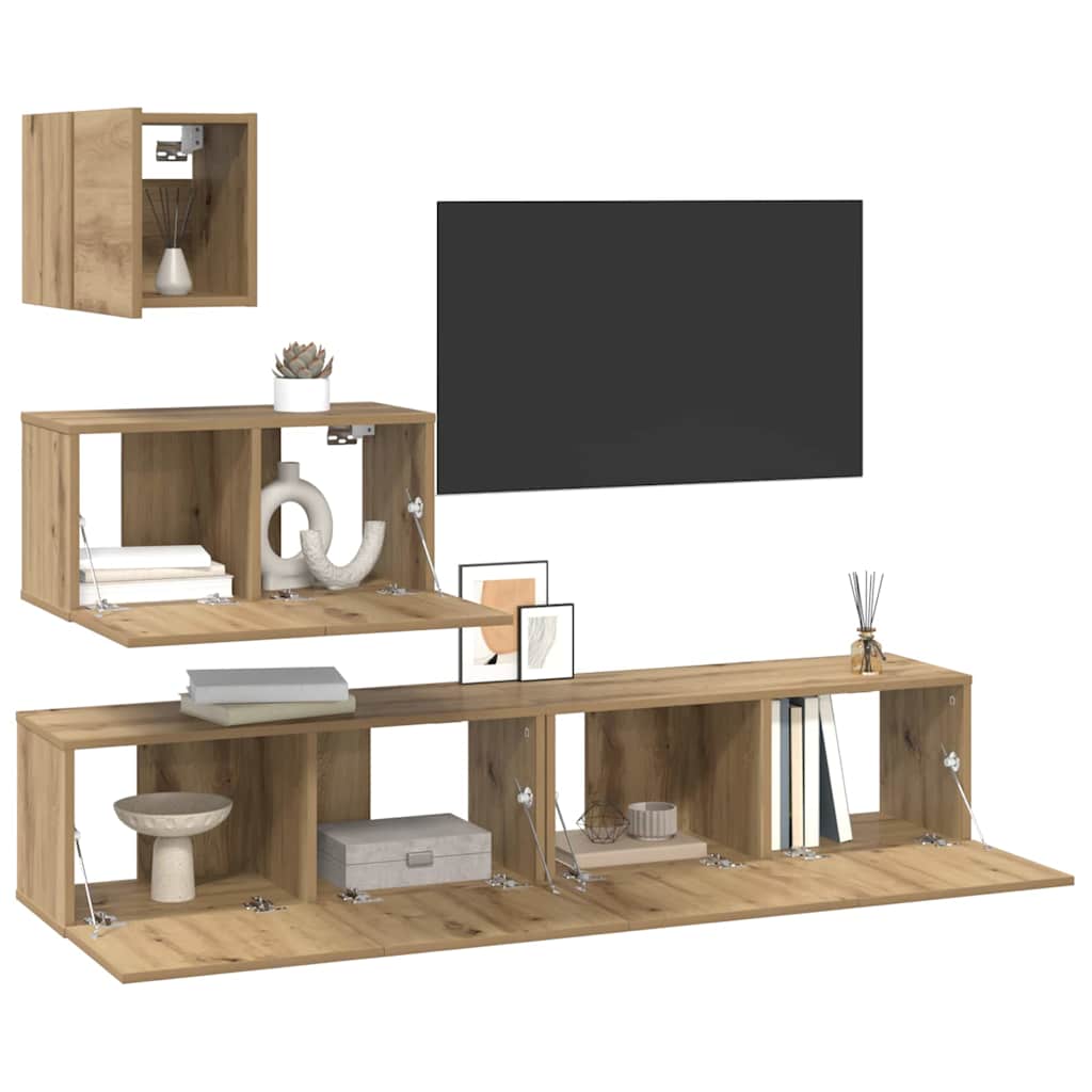 vidaXL Σετ επίπλου τηλεόρασης 4 pcs Artisan Oak Επεξεργασμένο ξύλο
