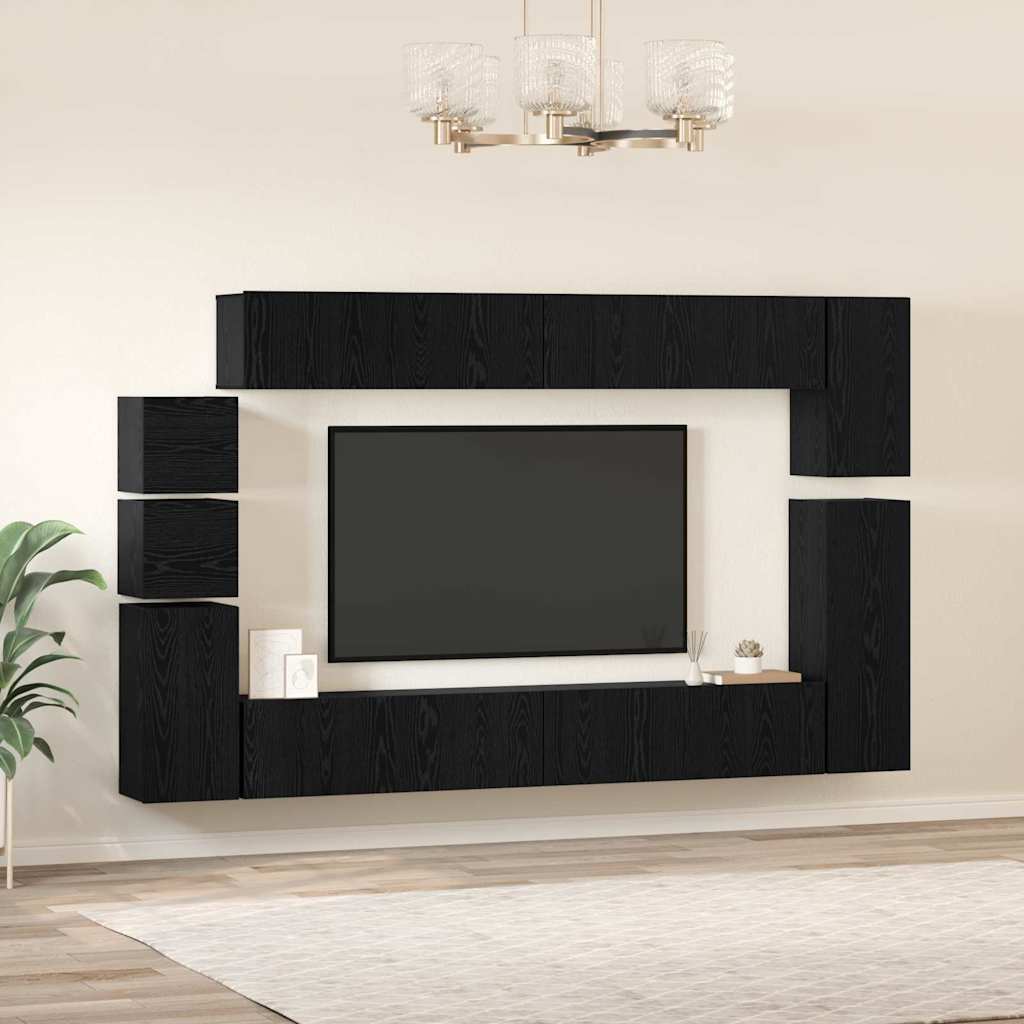 vidaXL Σετ επίπλου τηλεόρασης 9 pcs Μαύρη Οξυά Επεξεργασμένο ξύλο