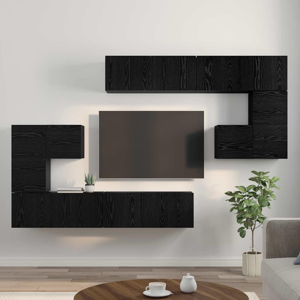 vidaXL Μονάδες TV Επιτοίχιο 4 pcs Μαύρη Οξυά Επεξεργασμένο ξύλο