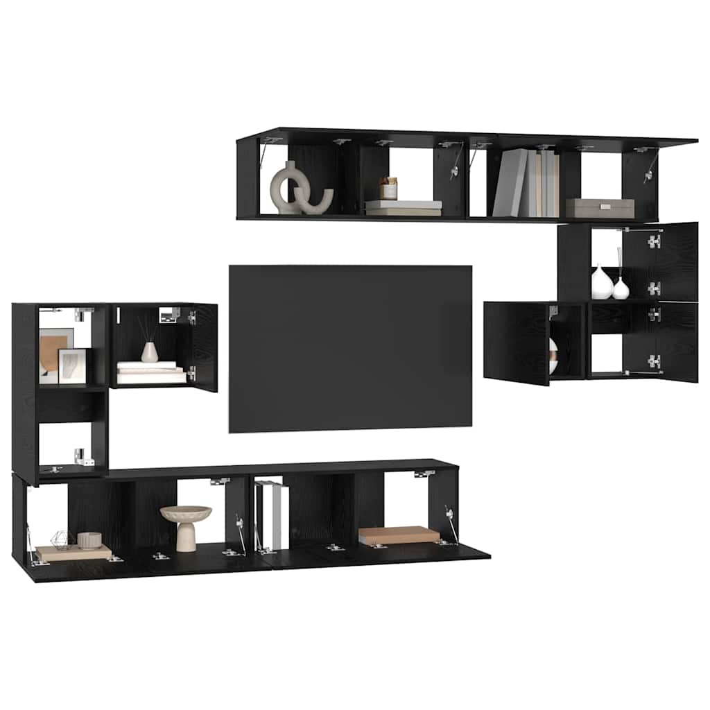 vidaXL Μονάδες TV Επιτοίχιο 4 pcs Μαύρη Οξυά Επεξεργασμένο ξύλο
