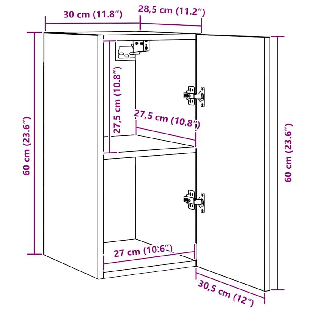 vidaXL Σετ επίπλου τηλεόρασης Επιτοίχιο Μαύρη Οξυά Επεξεργασμένο ξύλο