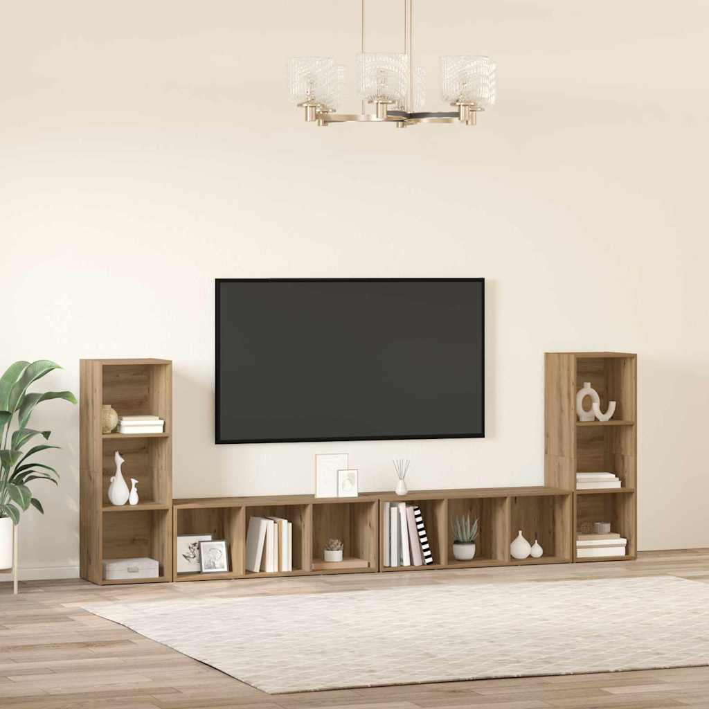 vidaXL Ντουλάπι TV με ράφι 4 pcs Χειροποίητη δρυς 37 x 35 x 107.5 εκ.
