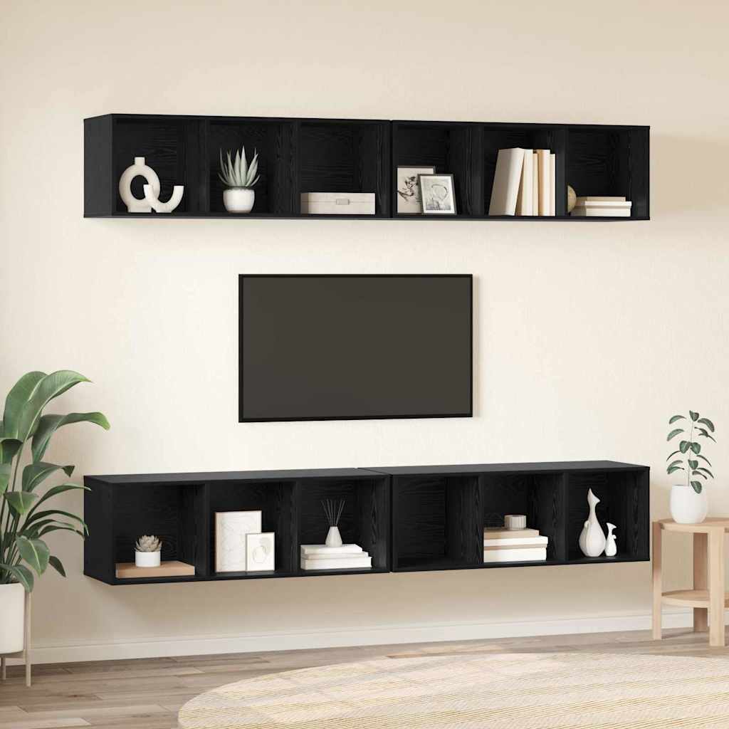 vidaXL Τηλεοπτική Κάβα Τοίχου 4 pcs Μαύρη δρυς 37 x 37 x 107.5 εκ