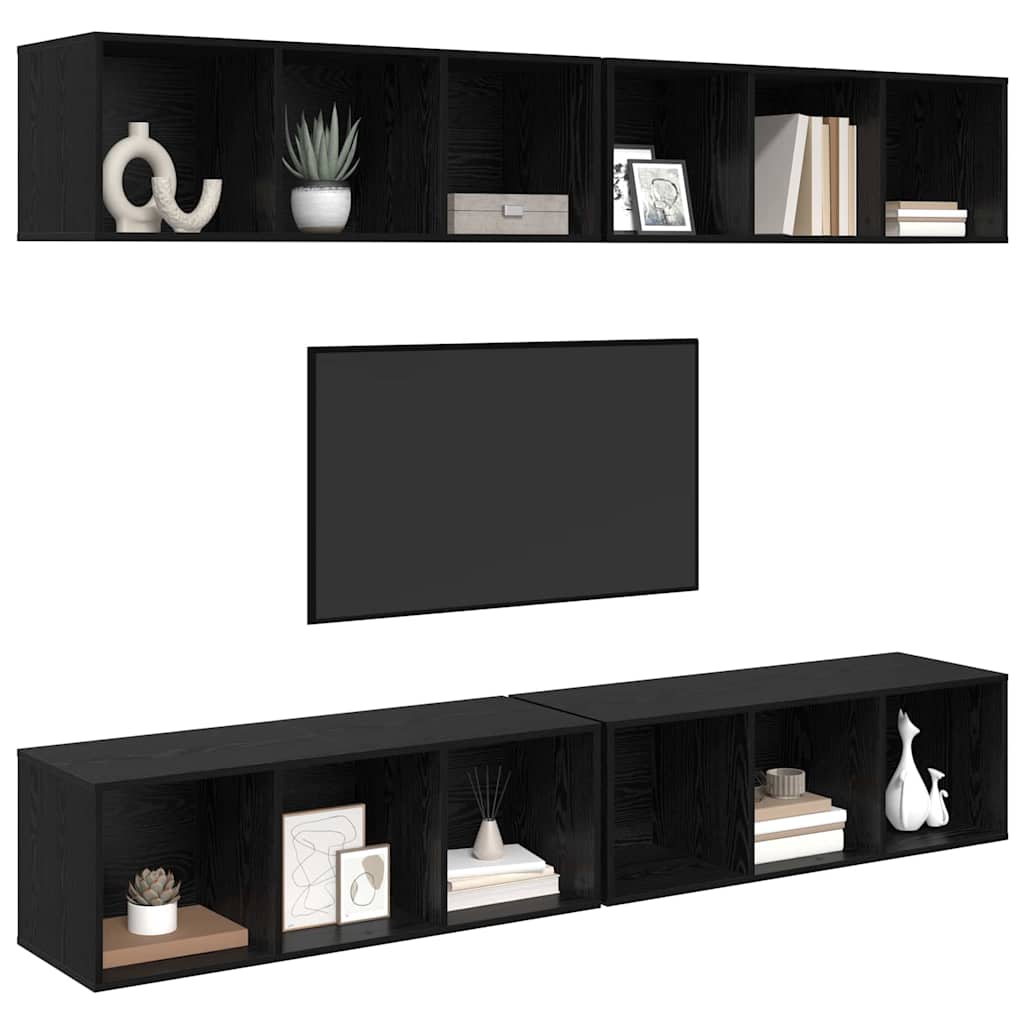 vidaXL Τηλεοπτική Κάβα Τοίχου 4 pcs Μαύρη δρυς 37 x 37 x 107.5 εκ