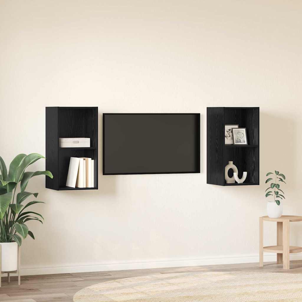 vidaXL Τηλεοπτική Κάβα Τοίχου 2 pcs Μαύρη Δρυς 37 x 37 x 72 εκ