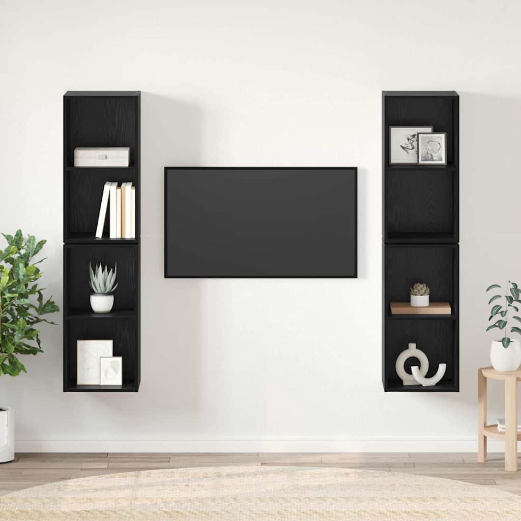 vidaXL Τηλεοπτική Κάβα Τοίχου 4 pcs Μαύρη Δρυς 37 x 37 x 72 εκ
