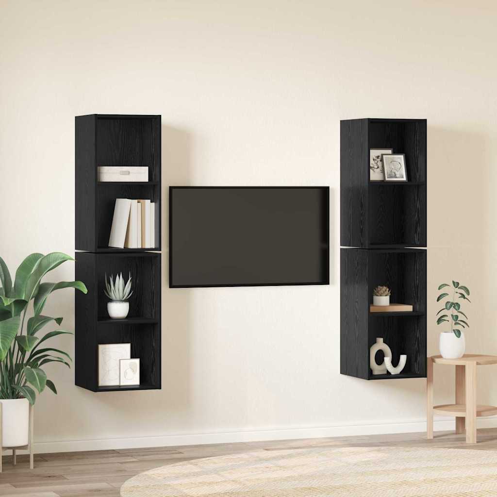 vidaXL Τηλεοπτική Κάβα Τοίχου 4 pcs Μαύρη Δρυς 37 x 37 x 72 εκ