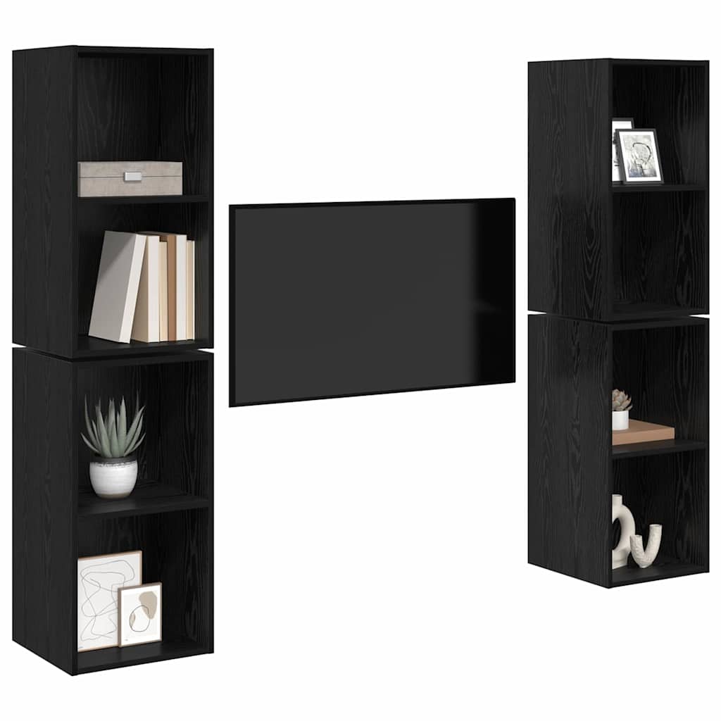 vidaXL Τηλεοπτική Κάβα Τοίχου 4 pcs Μαύρη Δρυς 37 x 37 x 72 εκ