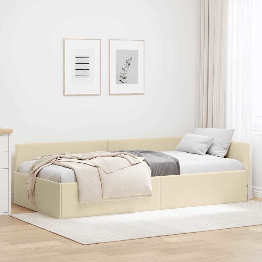 vidaXL Κρεβάτι Γωνίας με κεφαλάρι Κρεμ 90 εκ x 190 εκ ύφασμα