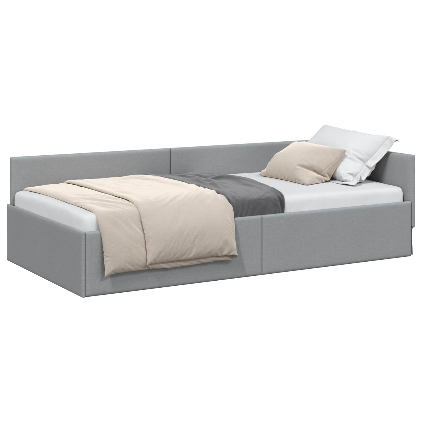 vidaXL Κρεβάτι Γωνίας Ανοιχτό γκρι 90 x 200 cm Ύφασμα και Έργο ξύλου