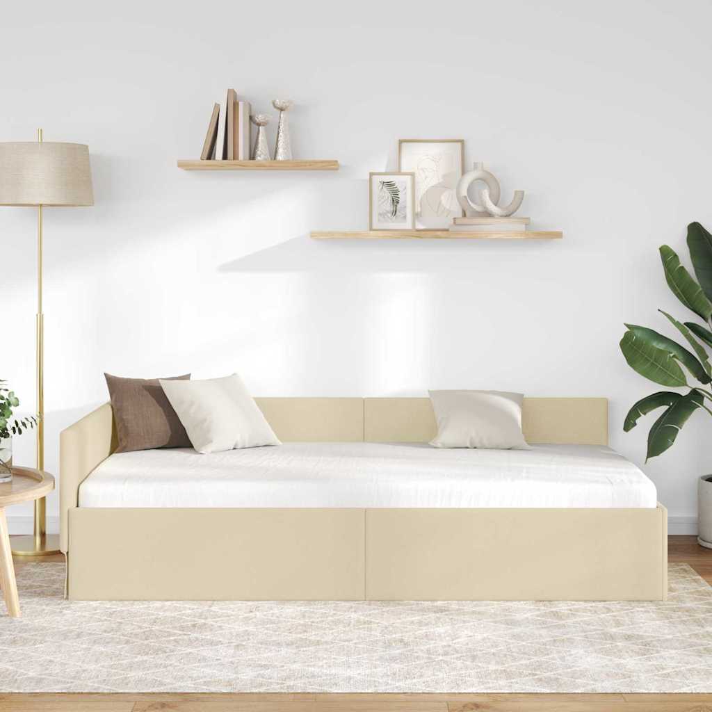 vidaXL Κρεβάτι Γωνίας με κεφαλάρι Κρεμ 100 εκ x 200 εκ ύφασμα