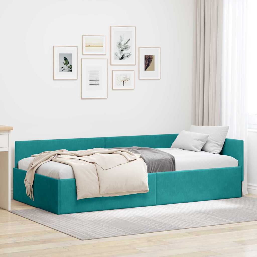 vidaXL Κρεβάτι Γωνίας Τιρκουάζ 90 x 200 cm Βελούδο