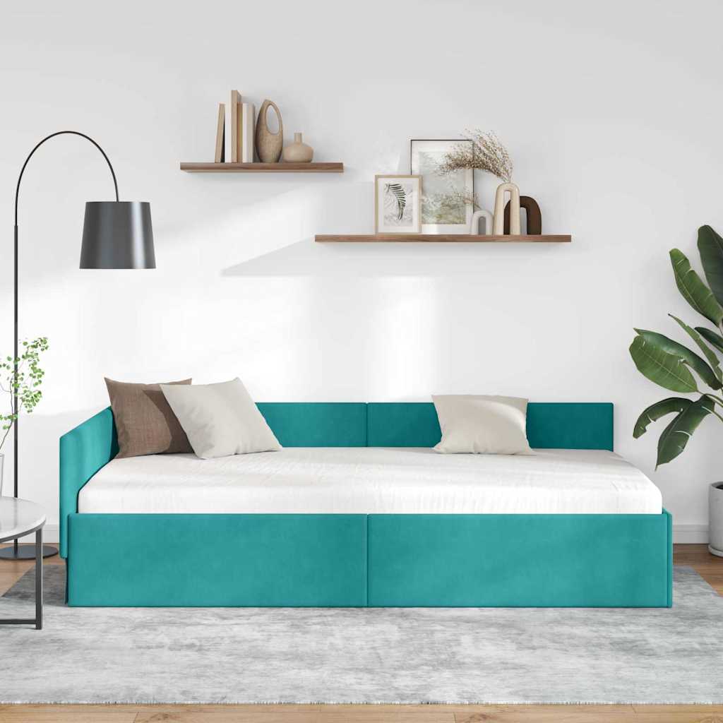 vidaXL Κρεβάτι Γωνίας Τιρκουάζ 90 x 200 cm Βελούδο