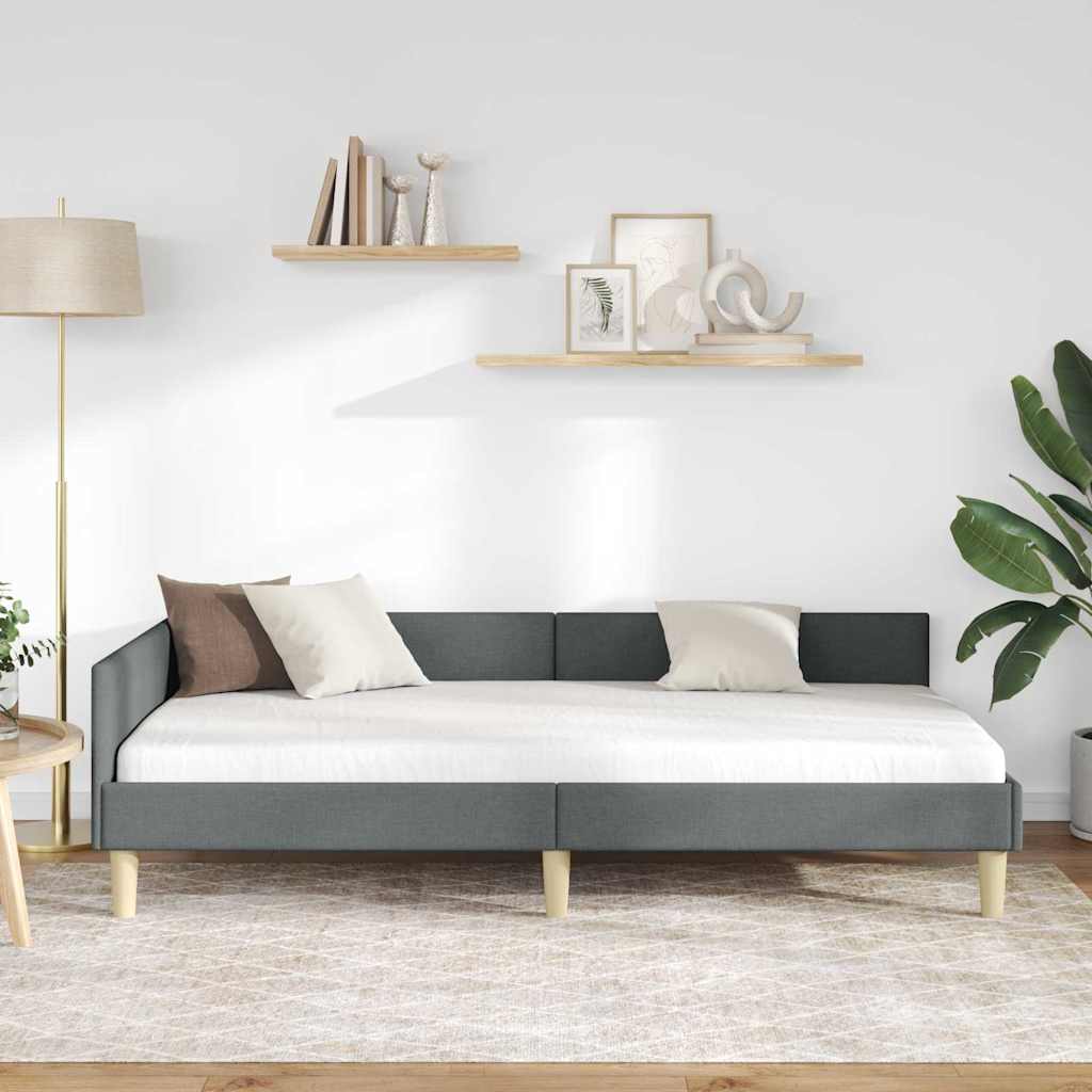 vidaXL Κρεβάτι Γωνίας Σκούρο γκρι 90 x 190 cm Ύφασμα και Έργο ξύλου