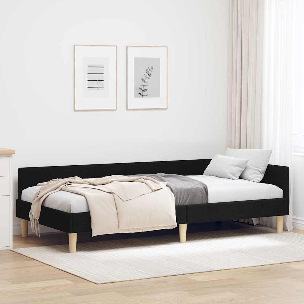 vidaXL Κρεβάτι Γωνίας Άλλο Μαύρο 90 x 200 cm Ύφασμα και Έργο ξύλου