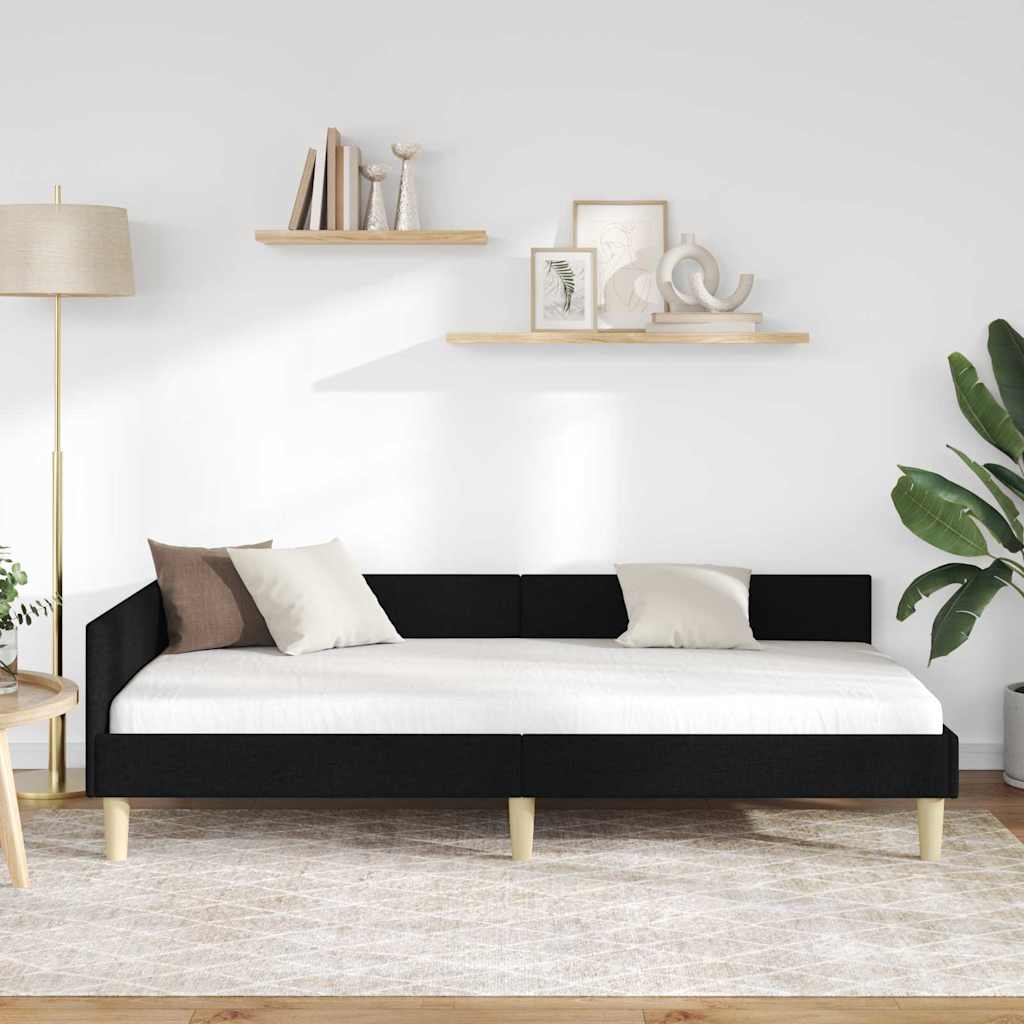 vidaXL Κρεβάτι Γωνίας Άλλο Μαύρο 90 x 200 cm Ύφασμα και Έργο ξύλου