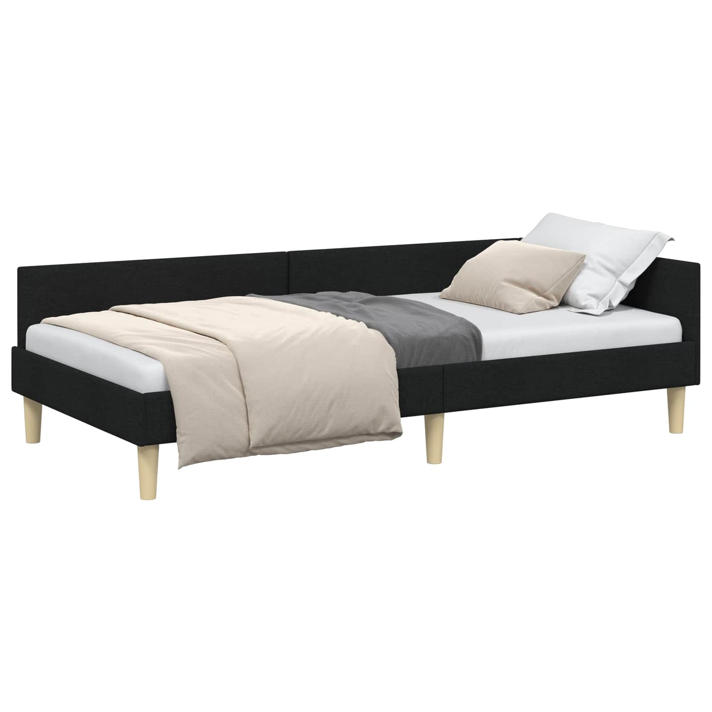 vidaXL Κρεβάτι Γωνίας Άλλο Μαύρο 90 x 200 cm Ύφασμα και Έργο ξύλου