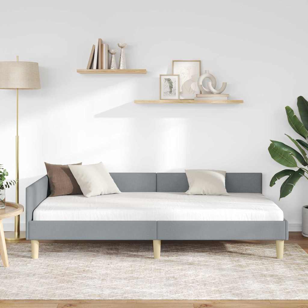 vidaXL Κρεβάτι Γωνίας Ανοιχτό γκρι 100 x 200 cm Ύφασμα και Έργο ξύλου