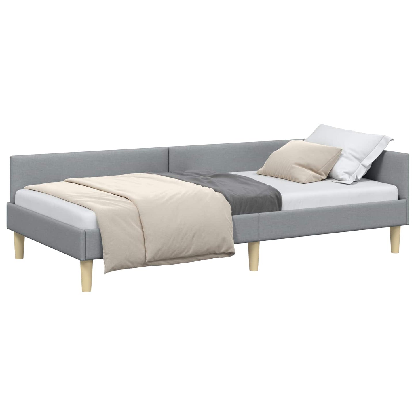 vidaXL Κρεβάτι Γωνίας Ανοιχτό γκρι 100 x 200 cm Ύφασμα και Έργο ξύλου