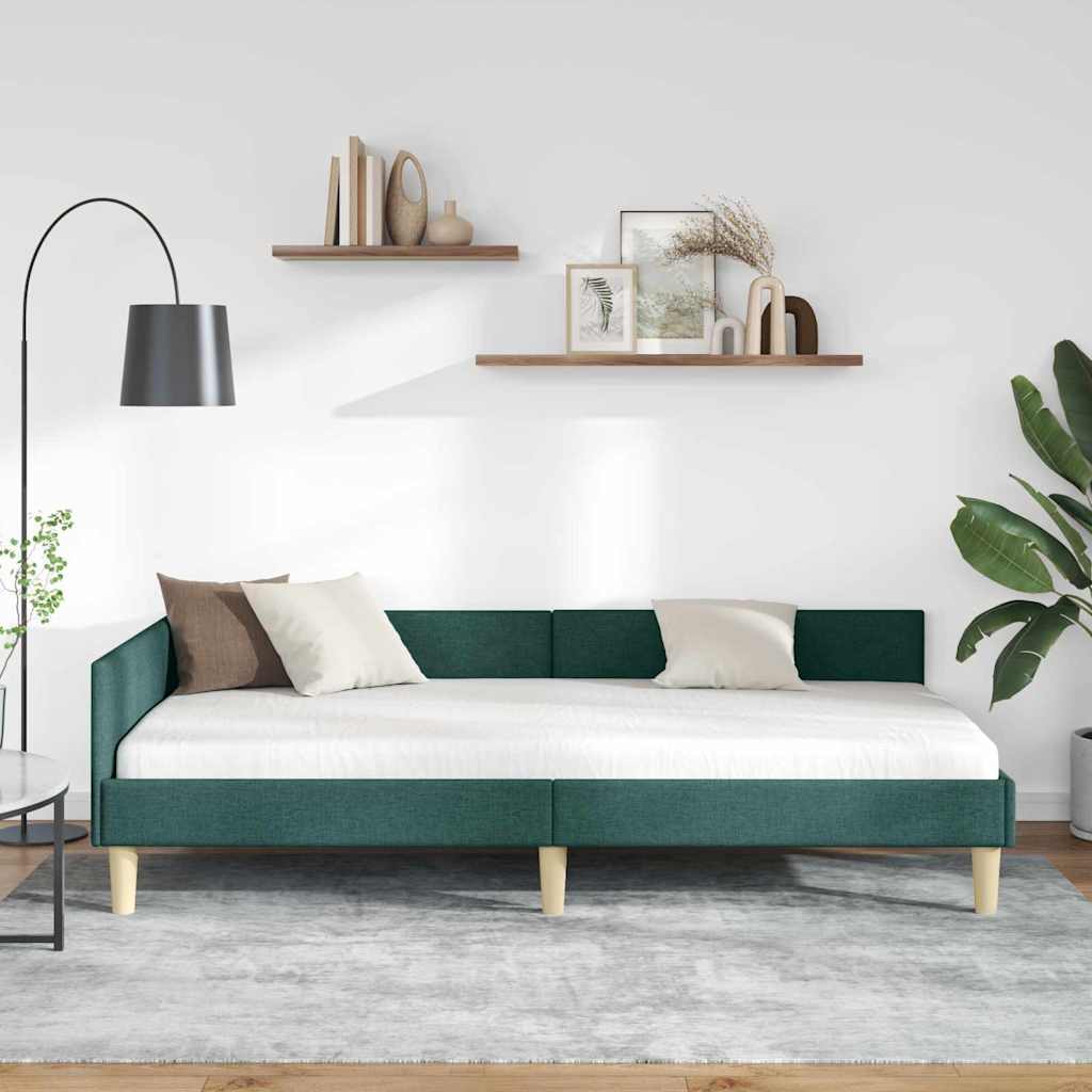 vidaXL Κρεβάτι Γωνίας Σκούρο Πράσινο 100 x 200 cm ύφασμα