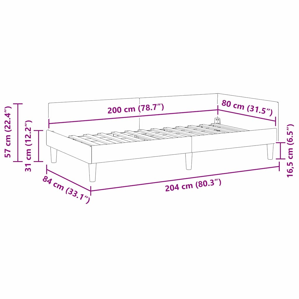 vidaXL Πλαϊνό Κρεβάτι με κεφαλάρι Σκούρο γκρι 80 x 200 cm