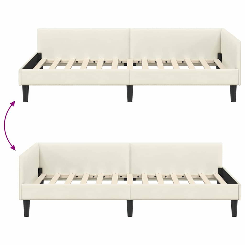 vidaXL Κρεβάτι Γωνίας Κρεμ 80 εκ x 200 εκ ΒελούδοκαιΣυμπαγέςΞύλο