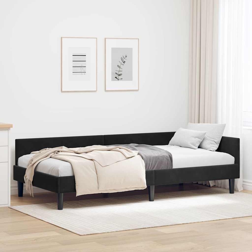 vidaXL Πλαϊνό Κρεβάτι Μαύρο 90 x 190 cm Βελούδο και Στιβαρή ξυλεία