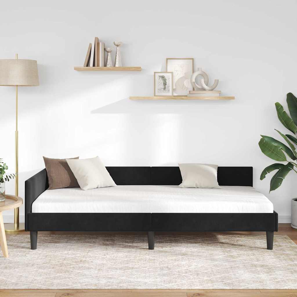 vidaXL Πλαϊνό Κρεβάτι Μαύρο 90 x 190 cm Βελούδο και Στιβαρή ξυλεία